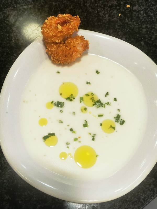 Receta De Ajo Blanco De Coco Con Langostinos Escuela Cocina TdEs