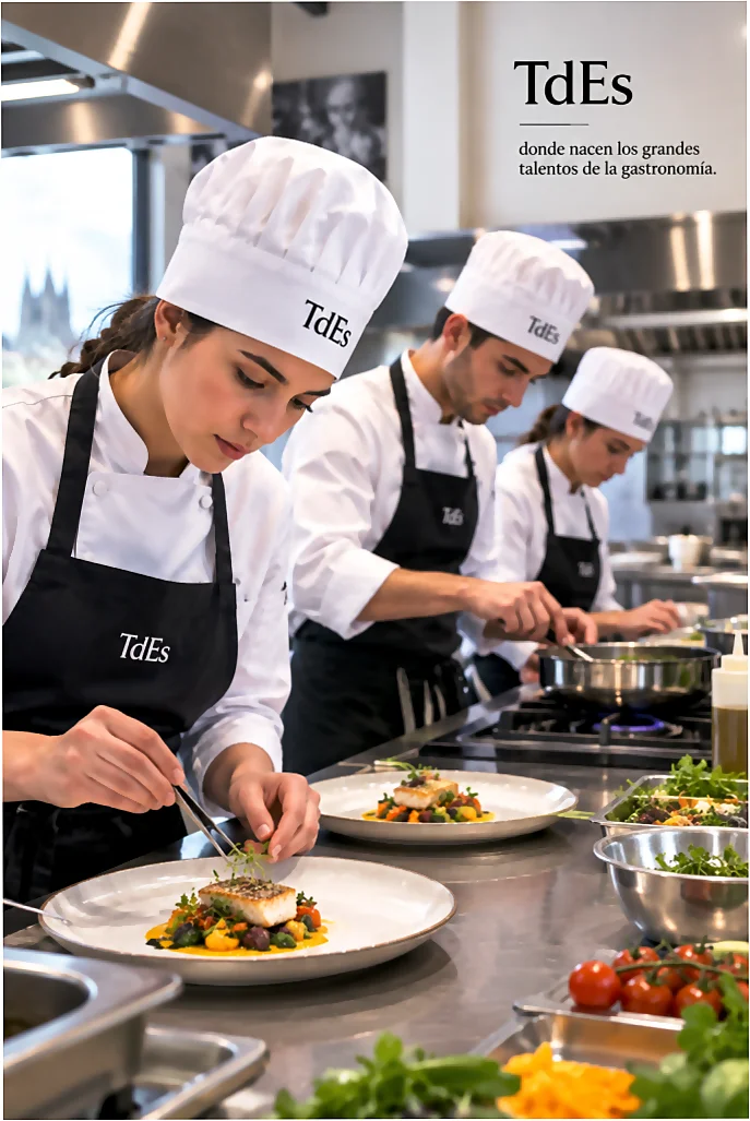 Alumnos practicando técnicas de cocina en un curso profesional presencial