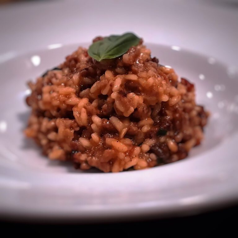 Receta de risotto de carne con setas y pesto rojo