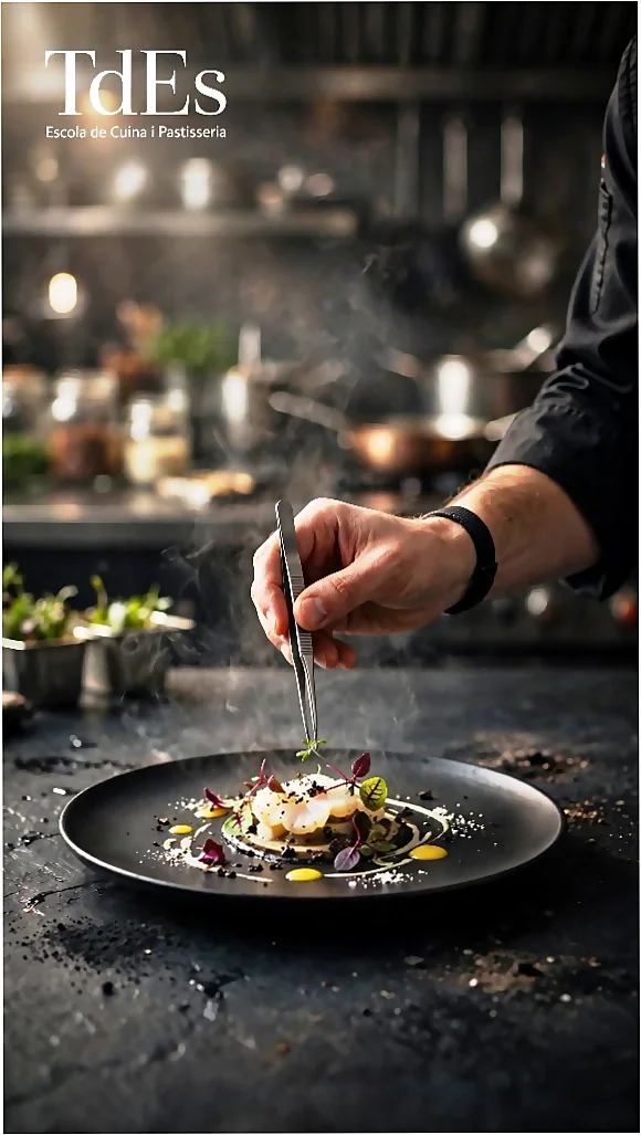 Chef emplatando un plato durante una experiencia gastronómica en TdEs