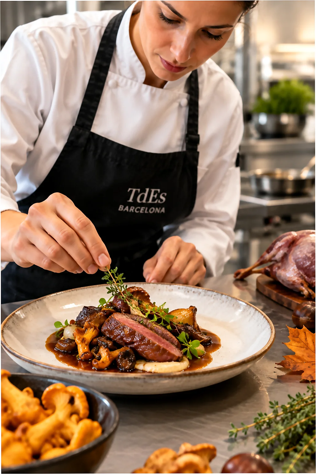 Elaboración culinaria con setas de temporada en la formación gastronómica de otoño