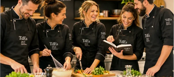 Grupo de amigos cocinando en los cursos de cocina de verano de TdEs