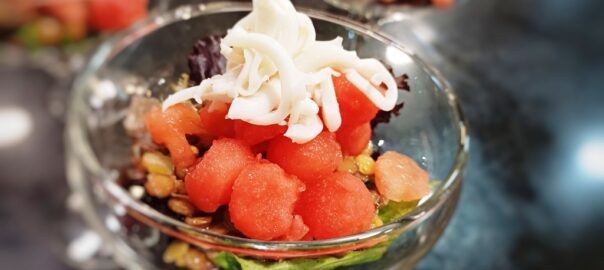 Receta de ensalada de lentejas, sandia y calamares