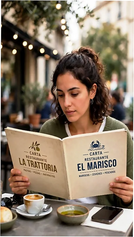 Cliente comparando restaurantes y ofertas antes de su reserva