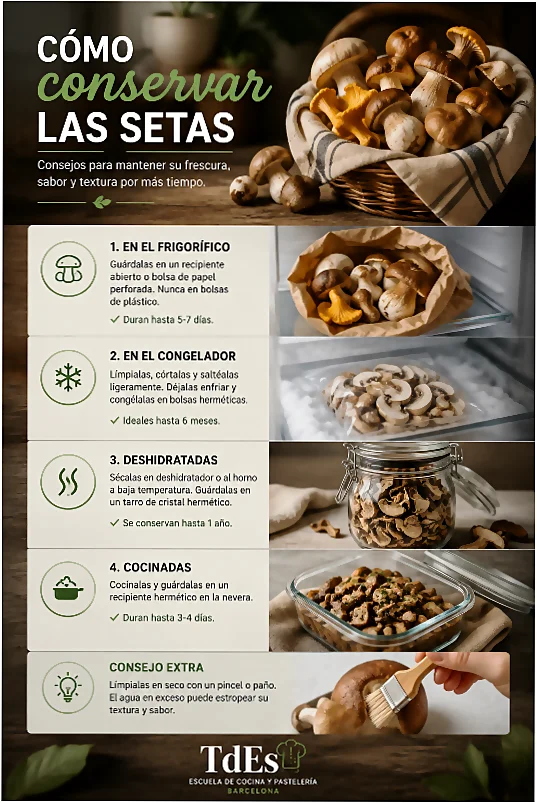 Como conservar las setas. Cursos de cocina para principinates en TdEs