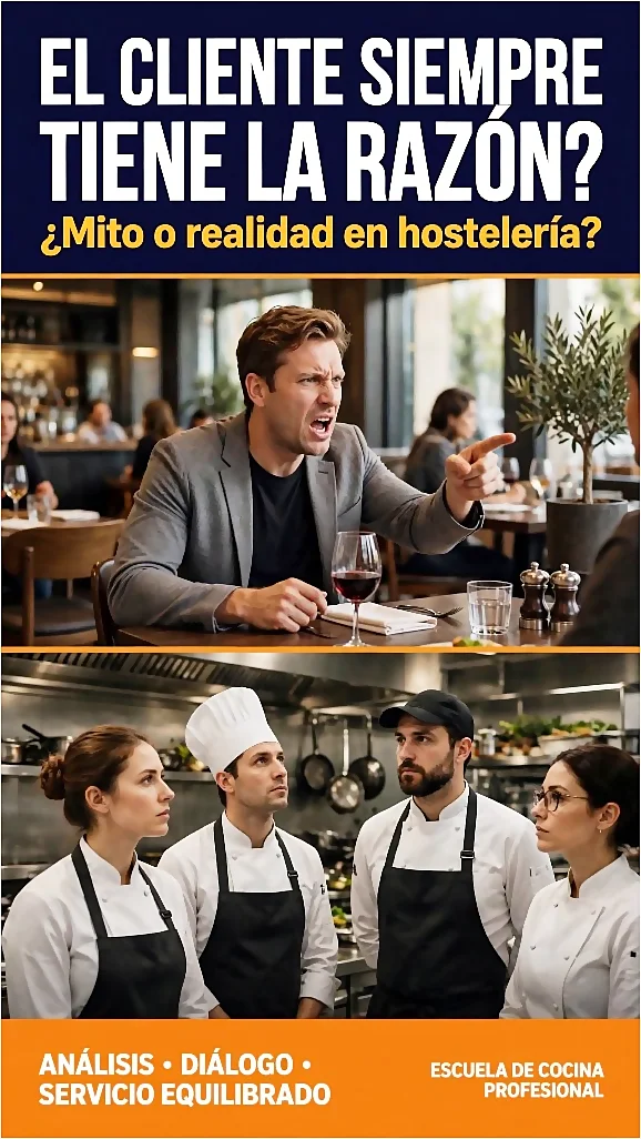 Cliente quejandose al equipo de cocina. El cliente siempre tiene la razón