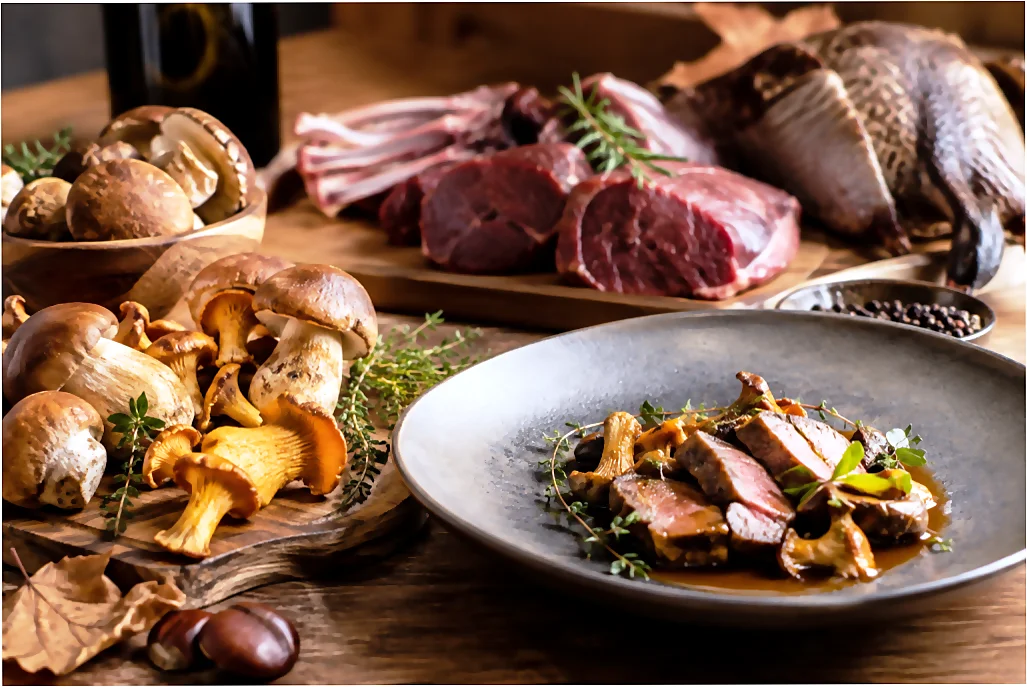 Carne de caza y setas para preparar las recetas de lso cursos de cocina en TdEs Barcelona