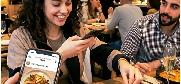 Gastronomía y redes sociales: comensal fotografiando un plato en el restaurante pedagógico TdEs