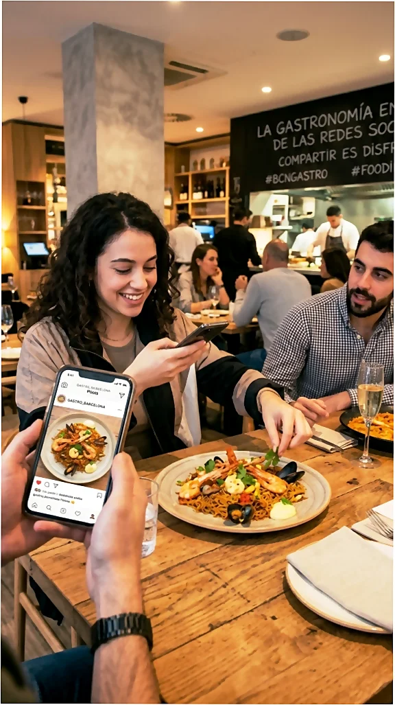 Gastronomía y redes sociales: comensal fotografiando un plato en el restaurante pedagógico TdEs