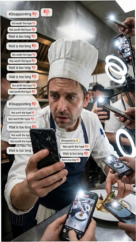 Chef de cocina preparando un plato mientras la gastronomía se convierte en contenido para redes sociales