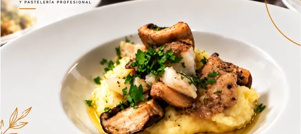 Cremoso de patata setas y bacalao